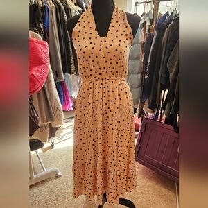 Maurice Pink / Peach Polka Dot Halter Dress, Size Small